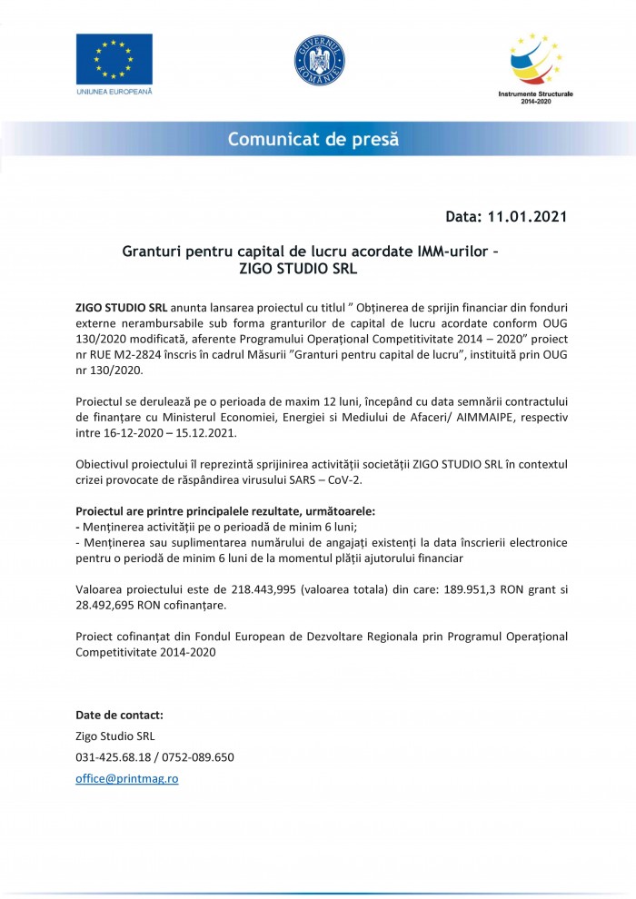 Anunt - Comunicat de presa